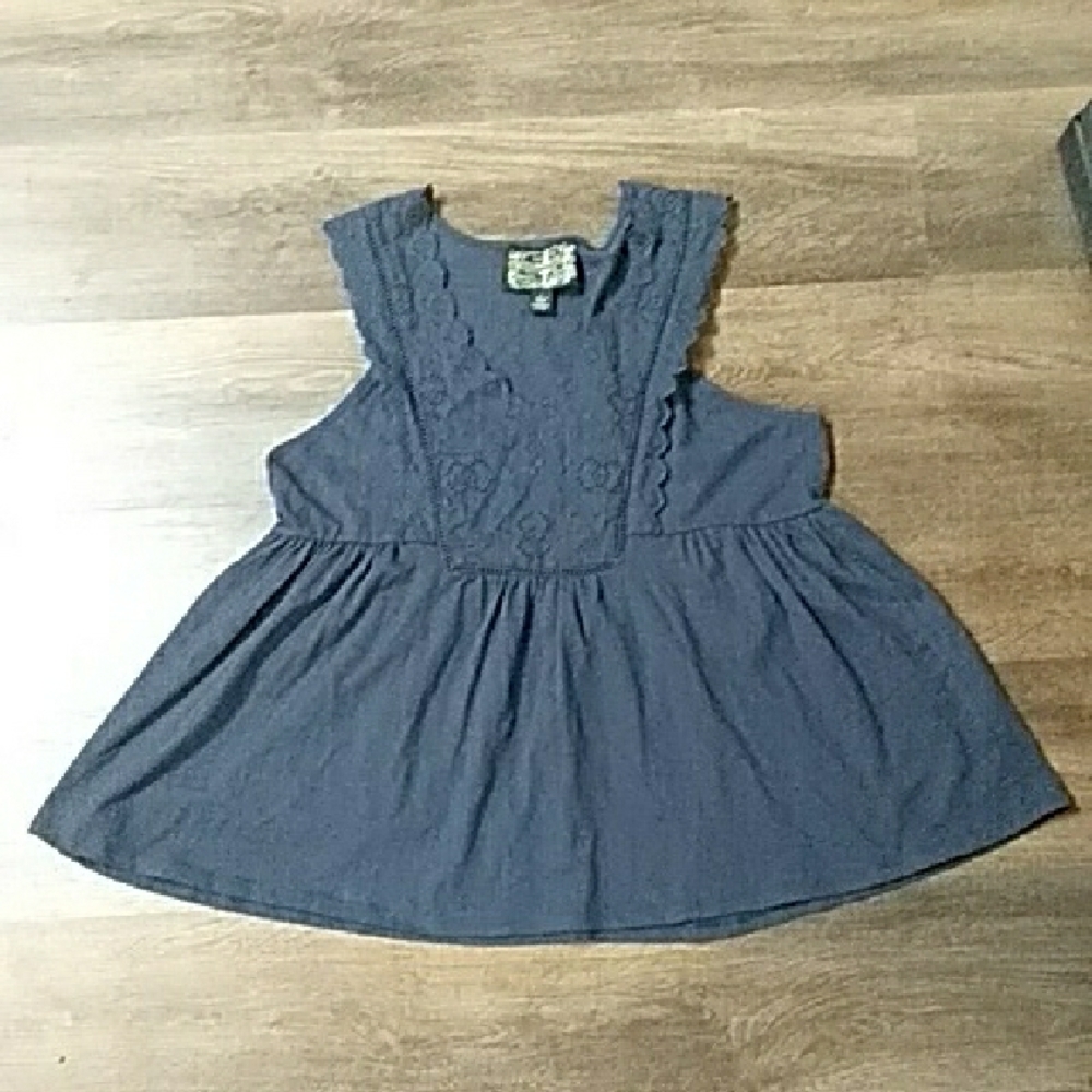 James Coviello Navy Sleeveless Top with Lace Accents